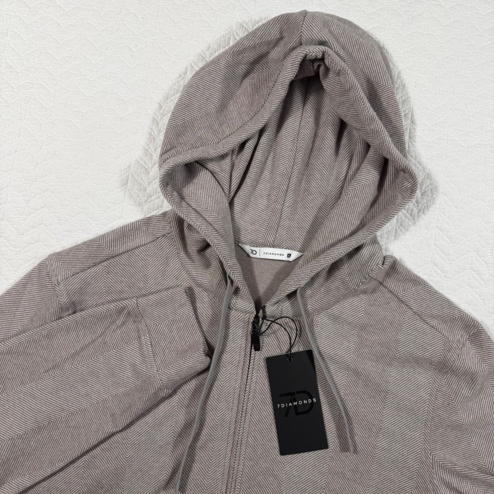 7‎ Diamonds Generation Hoodie 4 Way Stretch Taupe Herringbone Mens XL NWT